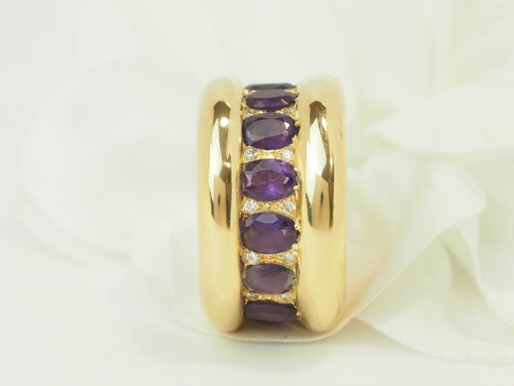 Bague Cocktail Or Jaune 750 Améthystes et Diamants 