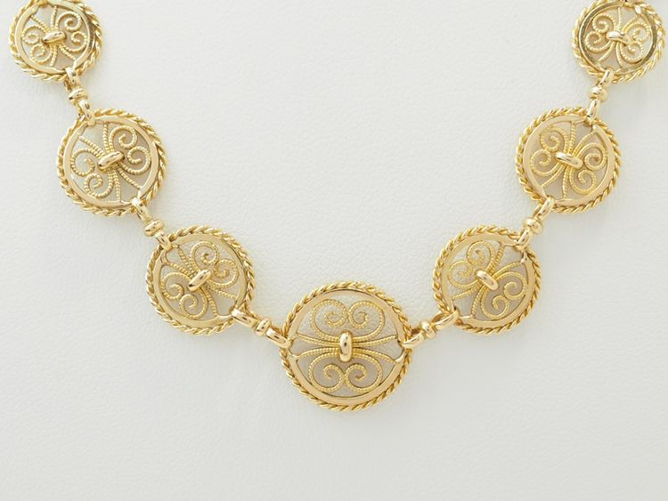 Collier draperie Art Nouveau en or jaune 18 carats – Filigranes – Ancien
