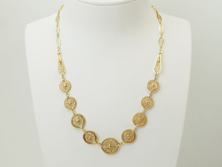 Collier draperie Art Nouveau en or jaune 18 carats – Filigranes – Ancien