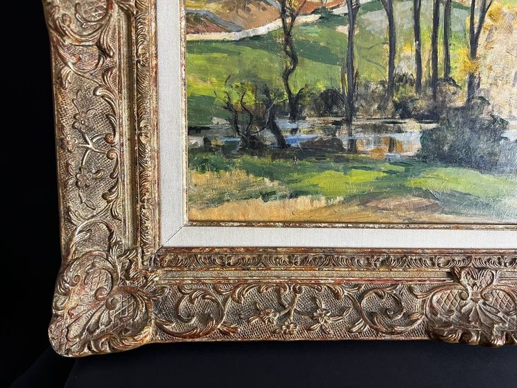 Luc Tullat (1895-1984) – Paysage de village français, huile sur toile, cadre de style Montparnasse