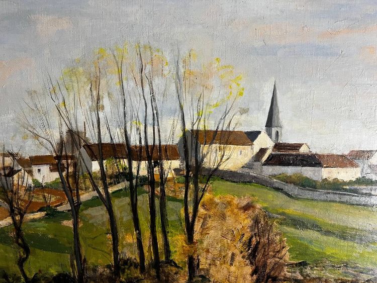 Luc Tullat (1895-1984) – Paysage de village français, huile sur toile, cadre de style Montparnasse