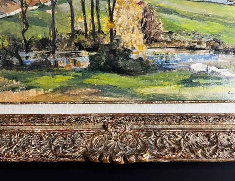 Luc Tullat (1895-1984) – Paysage de village français, huile sur toile, cadre de style Montparnasse