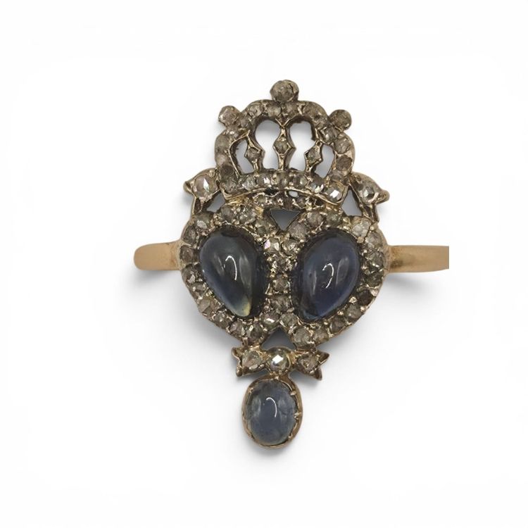 Antiker Ring Viktorianisch um 1860 Saphir und Diamanten