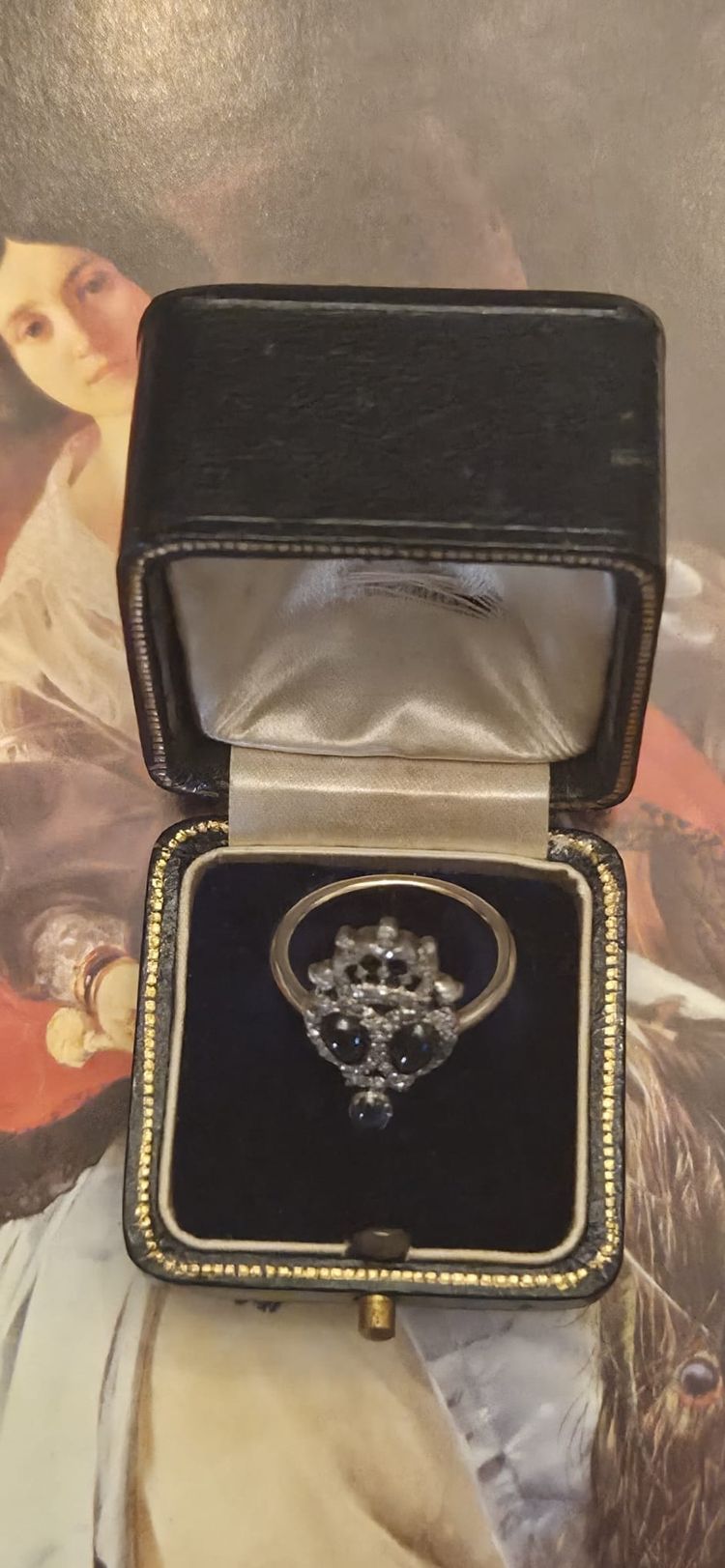 Antiker Ring Viktorianisch um 1860 Saphir und Diamanten