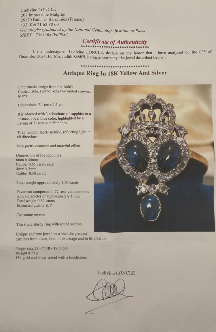 Antiker Ring Viktorianisch um 1860 Saphir und Diamanten
