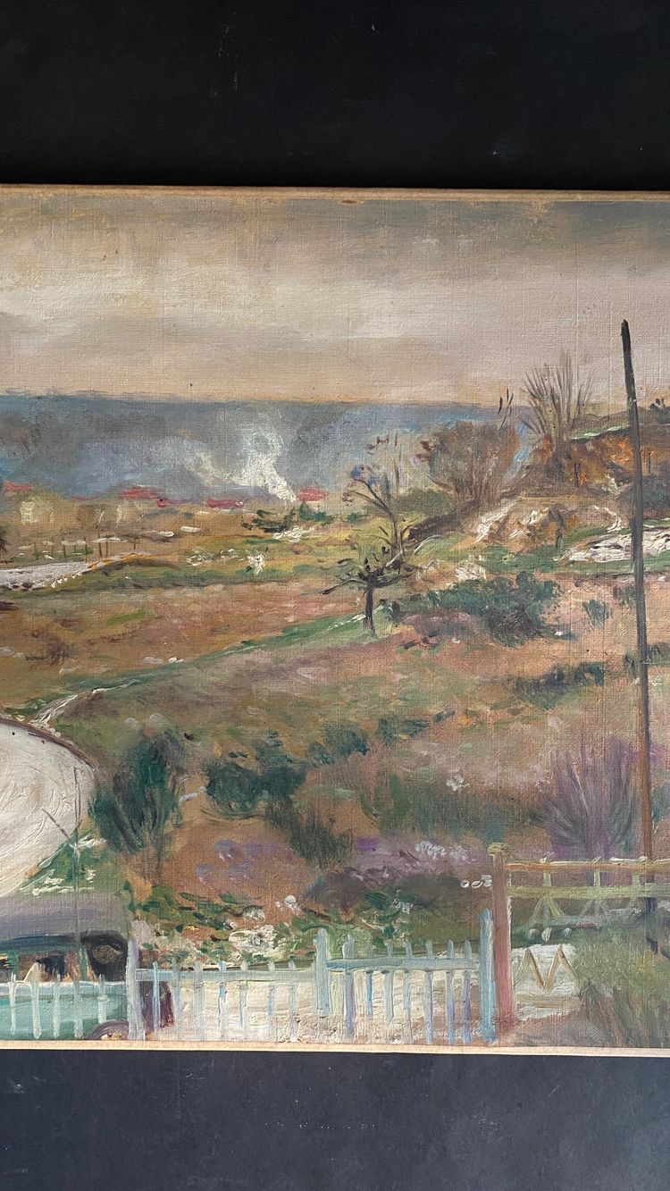 Lucien Adrion. „Landschaft am Rande von Paris“. Öl auf Leinwand, Anfang des 20. Jahrhunderts. 