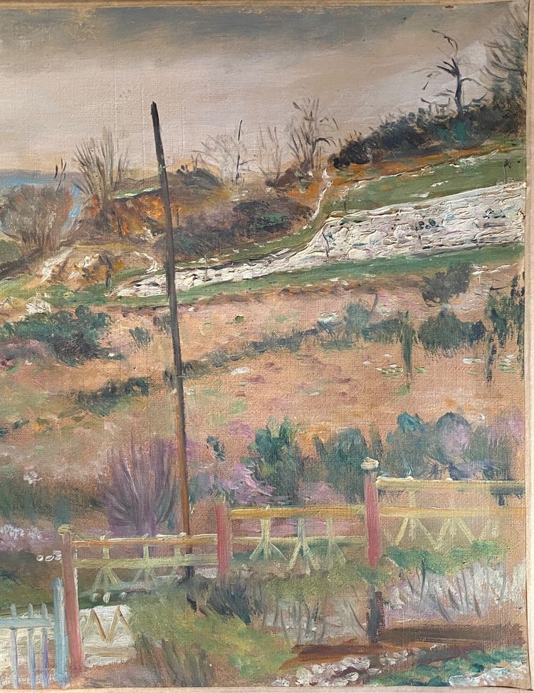 Lucien Adrion. „Landschaft am Rande von Paris“. Öl auf Leinwand, Anfang des 20. Jahrhunderts. 