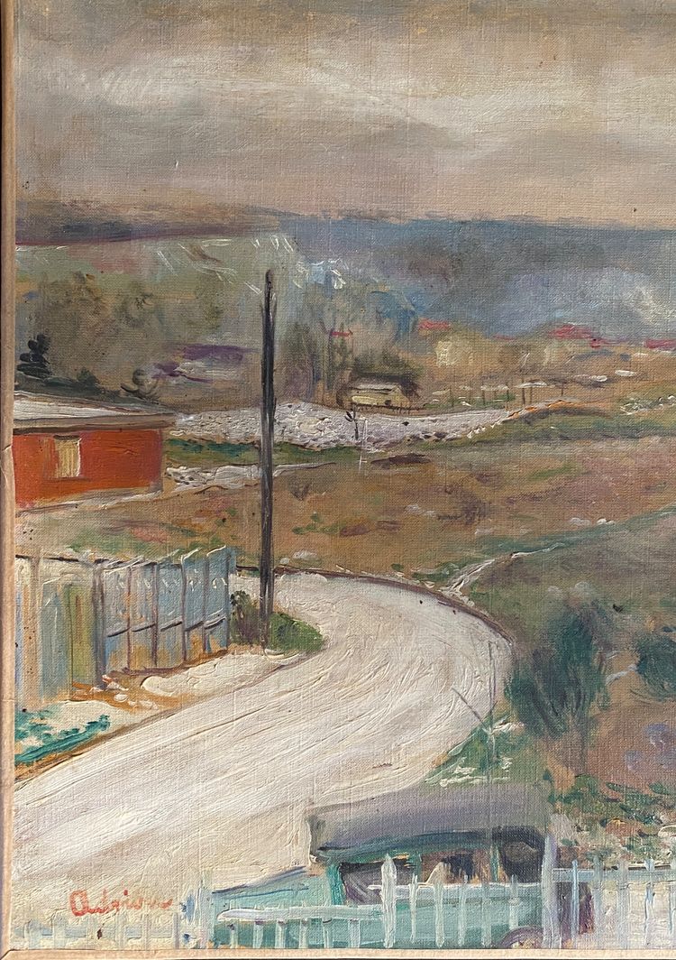 Lucien Adrion. „Landschaft am Rande von Paris“. Öl auf Leinwand, Anfang des 20. Jahrhunderts. 