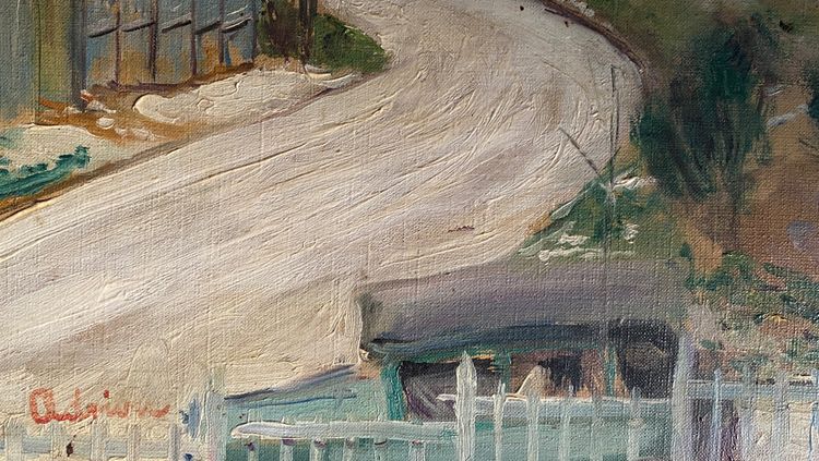 Lucien Adrion. „Landschaft am Rande von Paris“. Öl auf Leinwand, Anfang des 20. Jahrhunderts. 