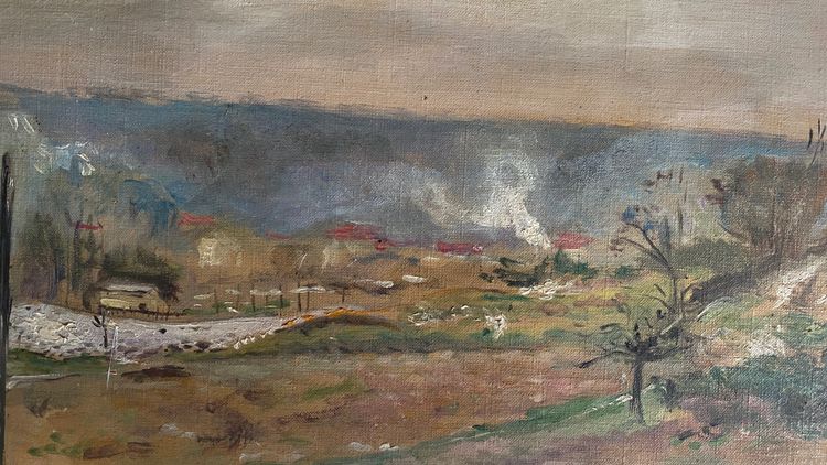 Lucien Adrion. „Landschaft am Rande von Paris“. Öl auf Leinwand, Anfang des 20. Jahrhunderts. 