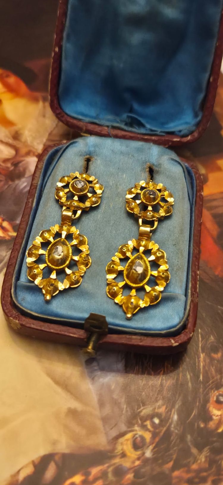 Antike Charros Ohrringe 19. Jahrhundert Salamanca 18KT Gelbgold Diamanten