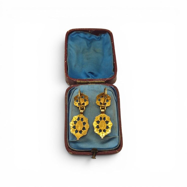 Antike Charros Ohrringe 19. Jahrhundert Salamanca 18KT Gelbgold Diamanten