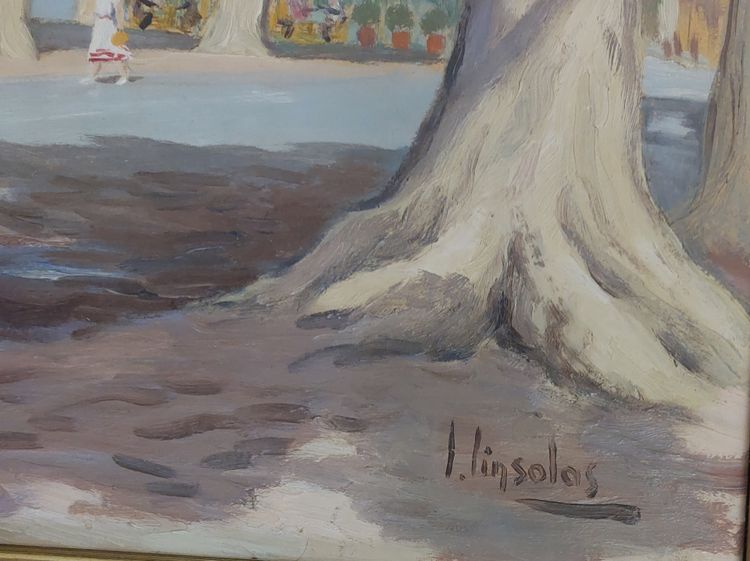 L. Linsolas (XXéme siècle) - Nyons - Place du Champ de Mars - huile sur panneau - circa 1960 