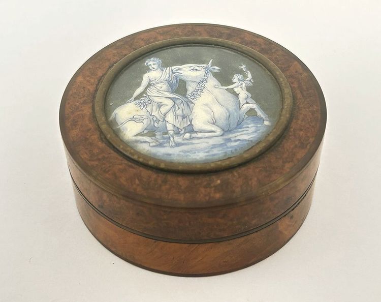 Boîte ronde loupe amboine miniature enlèvement Europe J. Lalande XIXème