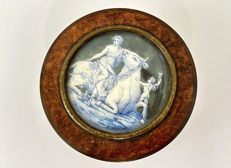 Boîte ronde loupe amboine miniature enlèvement Europe J. Lalande XIXème