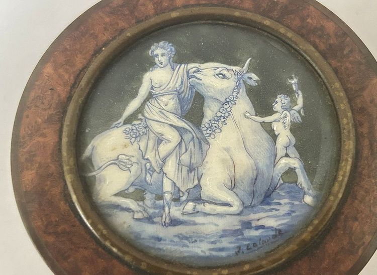 Boîte ronde loupe amboine miniature enlèvement Europe J. Lalande XIXème