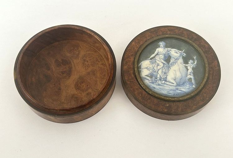 Boîte ronde loupe amboine miniature enlèvement Europe J. Lalande XIXème