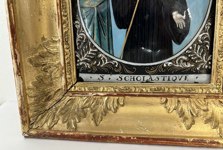 Plaque ovale émail Jacques Laudin Limoges portrait Sainte Scholastique 17è