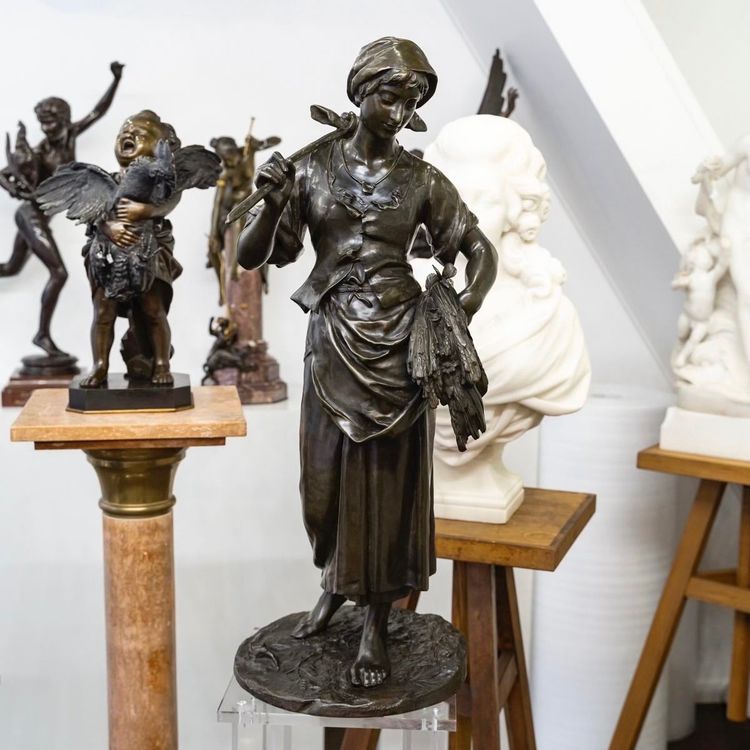 SCULPTURE - THE GLEANER , EUGENE AIZELIN (1821–1902) - BRONZE