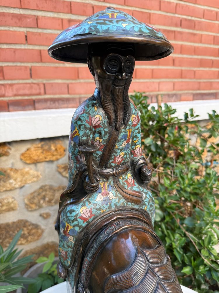 Cavalier Toba sur sa mule, émaux cloisonné, Japon époque Meiji (1868-1912)