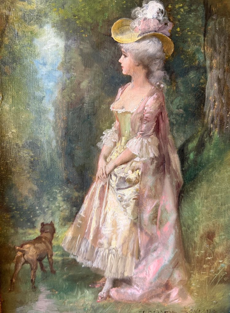 Une élégante et son chien de Théodore Lévigne 1848-1912