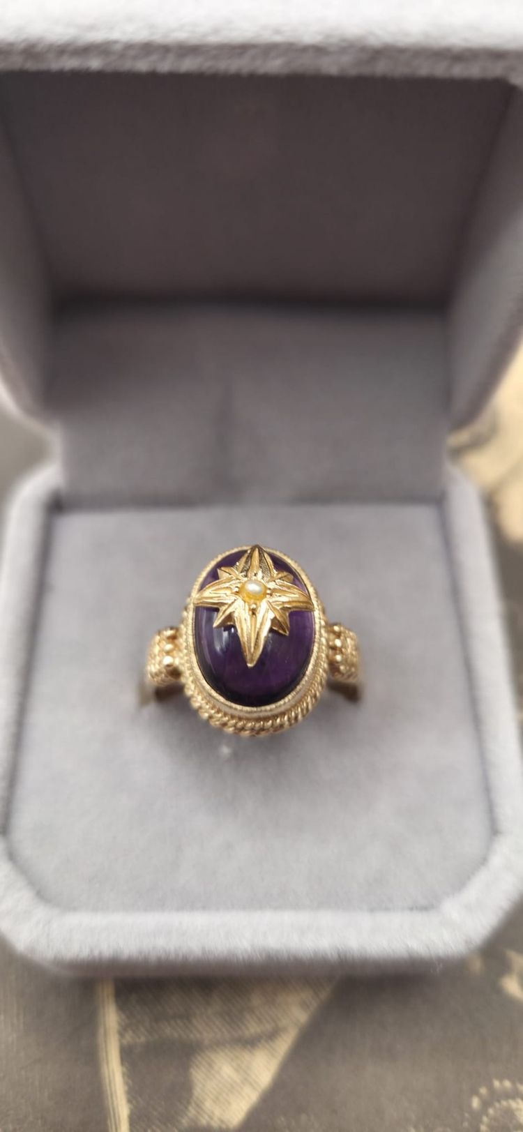 Antiker Ring Viktorianisch Amethyst Cabochon Polarstern