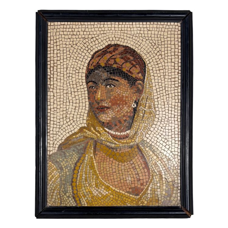 Portrait d’une dame en mosaïque de marbre dans le goût de l’antique, vers 1880
