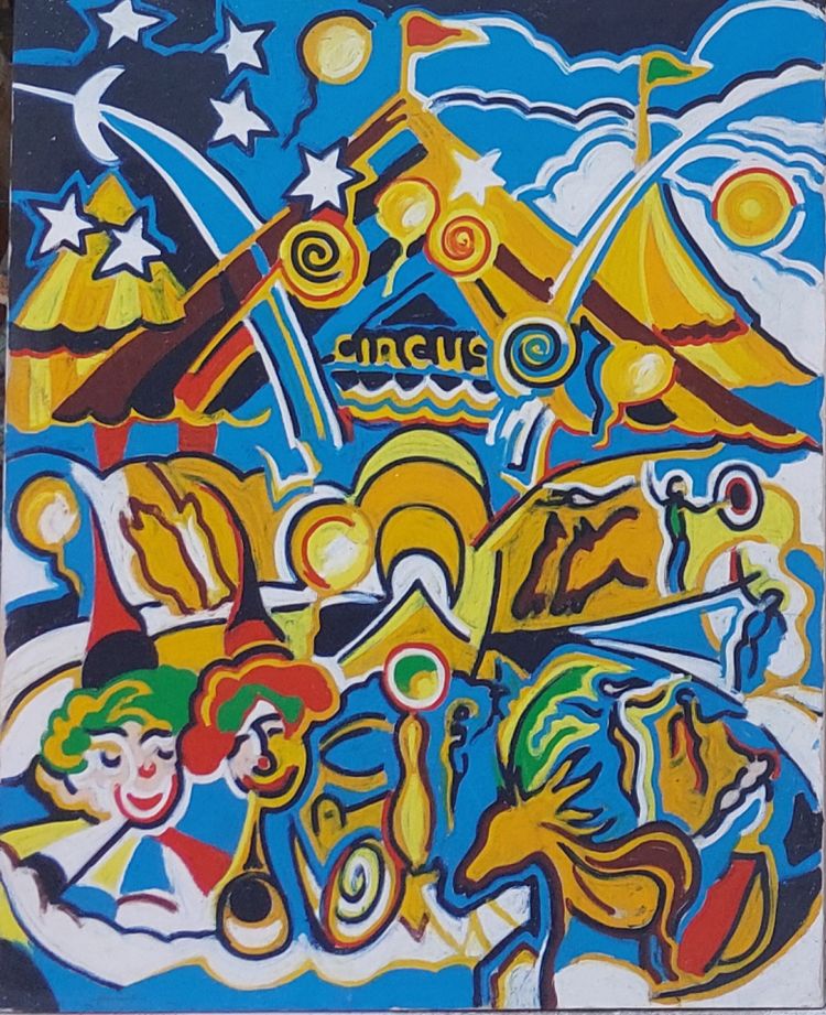Michel HANNECART - (1945 - ..) - Cirque Zavatta - 4  huiles sur toile - 1988