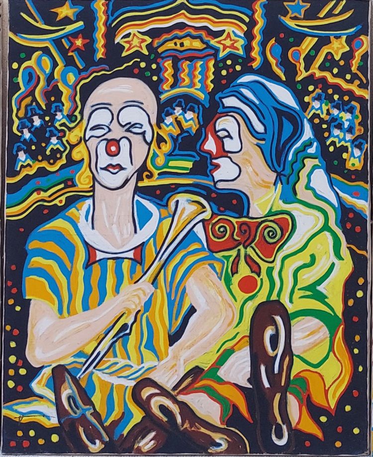Michel HANNECART - (1945 - ..) - Cirque Zavatta - 4  huiles sur toile - 1988
