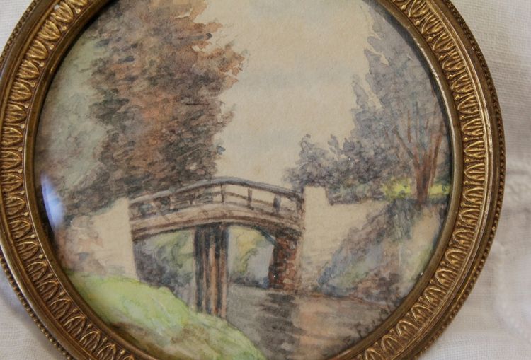 Rundansicht-Miniatur, Landschaft, Aquarell, Ende des 19. Jahrhunderts
