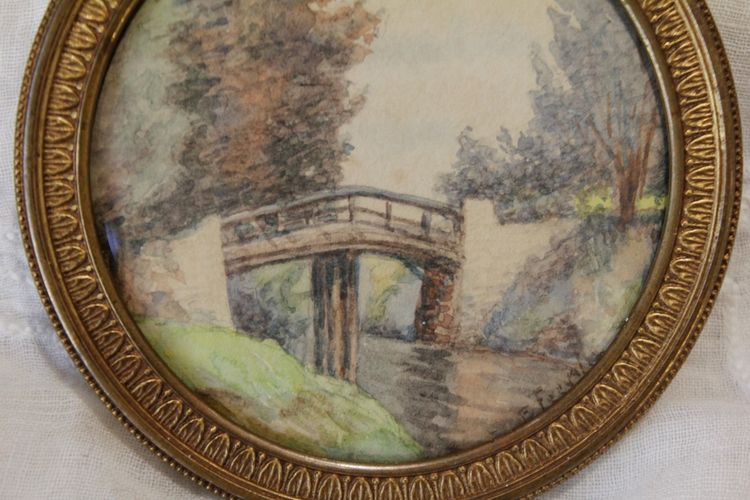 Rundansicht-Miniatur, Landschaft, Aquarell, Ende des 19. Jahrhunderts