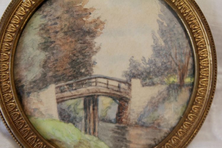 Rundansicht-Miniatur, Landschaft, Aquarell, Ende des 19. Jahrhunderts
