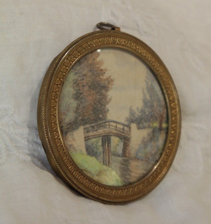Rundansicht-Miniatur, Landschaft, Aquarell, Ende des 19. Jahrhunderts