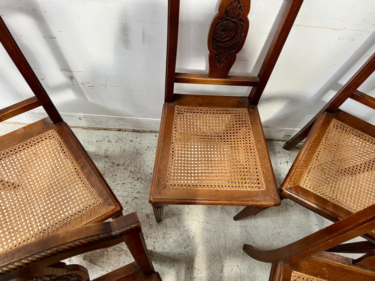 Set of six Art Deco chairs in solid walnut, 20th century