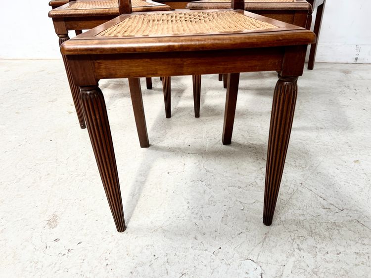 Set of six Art Deco chairs in solid walnut, 20th century