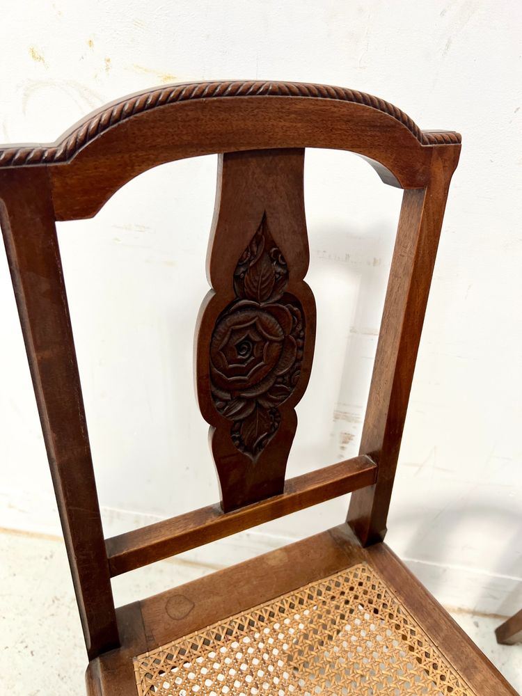 Set of six Art Deco chairs in solid walnut, 20th century