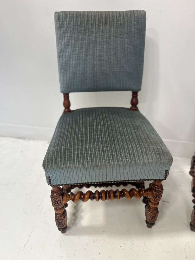Pair of 19th-century Louis XIII-style oak chairs with twisted legs