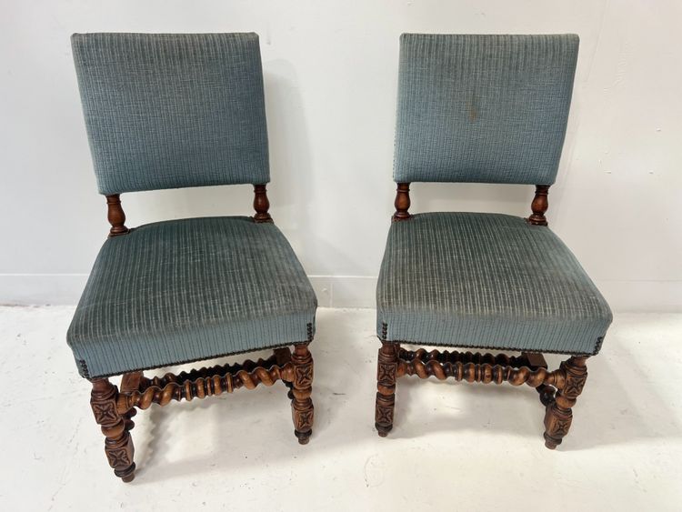 Pair of 19th-century Louis XIII-style oak chairs with twisted legs