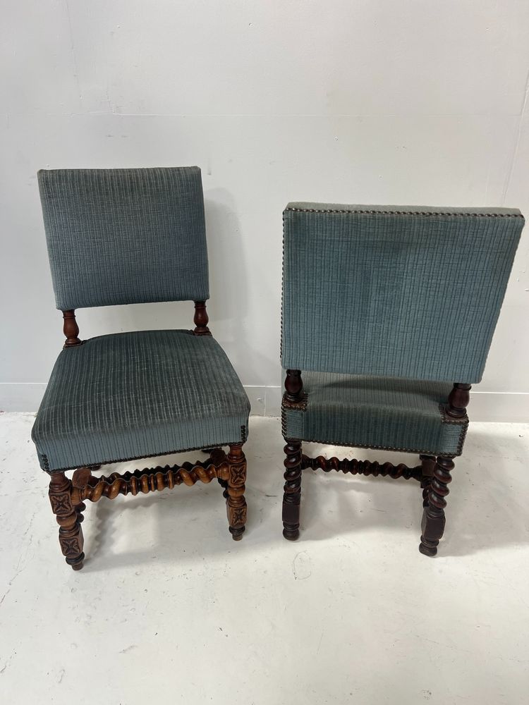 Pair of 19th-century Louis XIII-style oak chairs with twisted legs