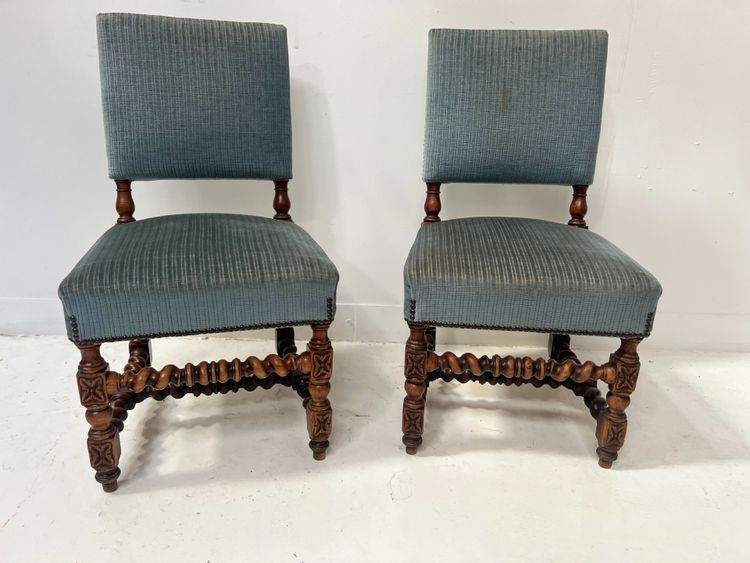 Pair of 19th-century Louis XIII-style oak chairs with twisted legs