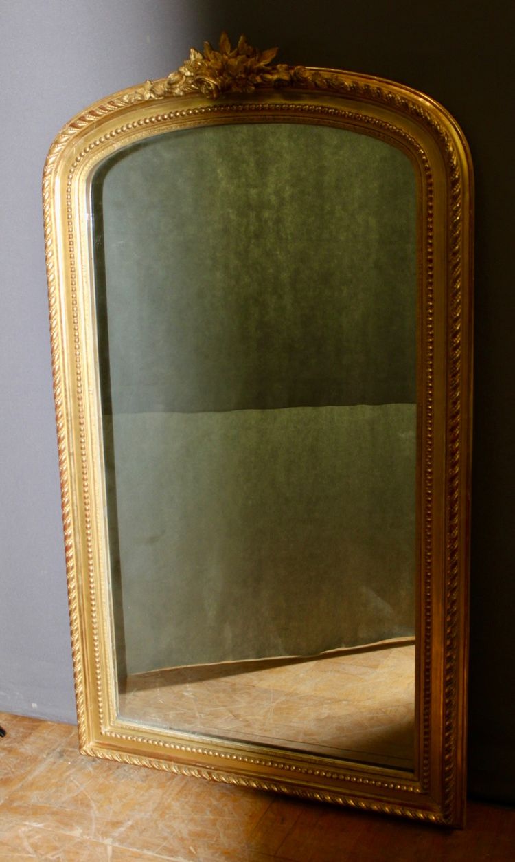 19th-Century Louis XVI Mirror in Gilded Stucco