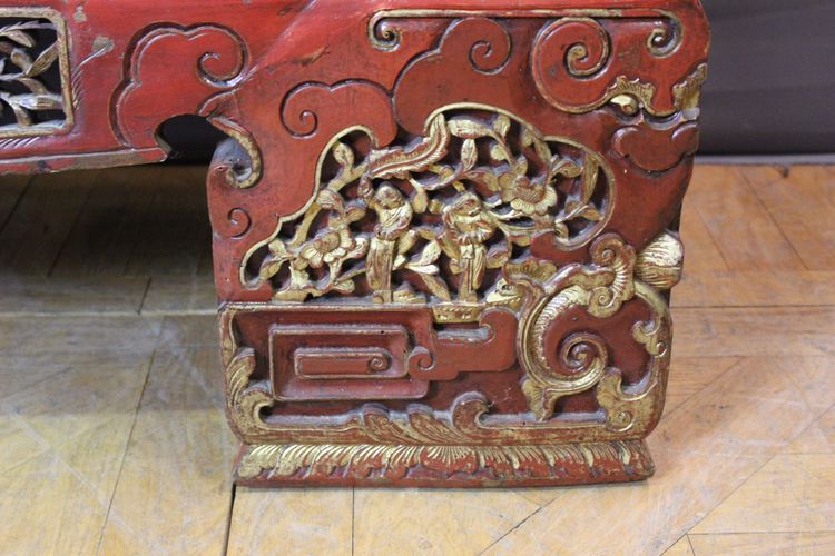 Banc en Bois Sculpté et Laqué , Chine XXe