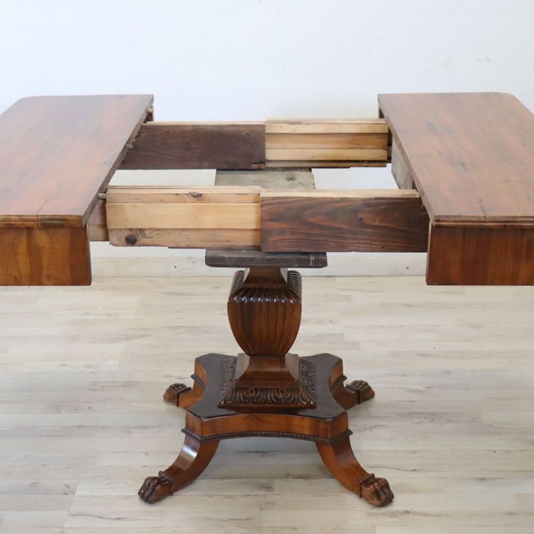 Table d'appoint ou table à thé ancienne en noyer, à un tiroir, extensible, Italie, XIXe siècle