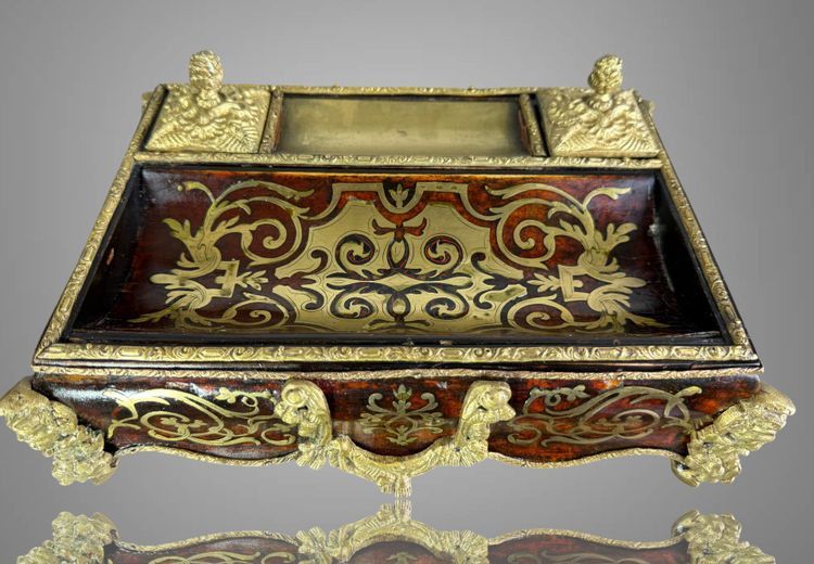 NAPOLEON III INKSTAND IN BOULLE MARQUETRY, DECORATED WITH BRONZE, AND ITS PEN HOLDER