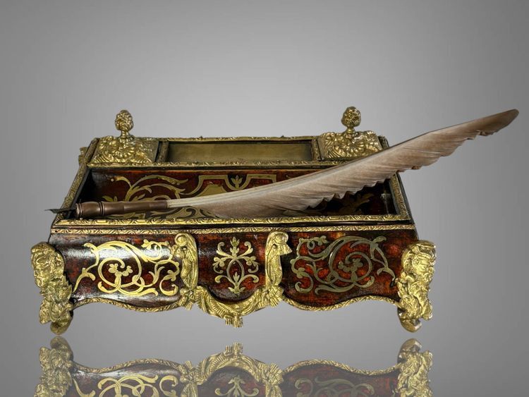 NAPOLEON III INKSTAND IN BOULLE MARQUETRY, DECORATED WITH BRONZE, AND ITS PEN HOLDER