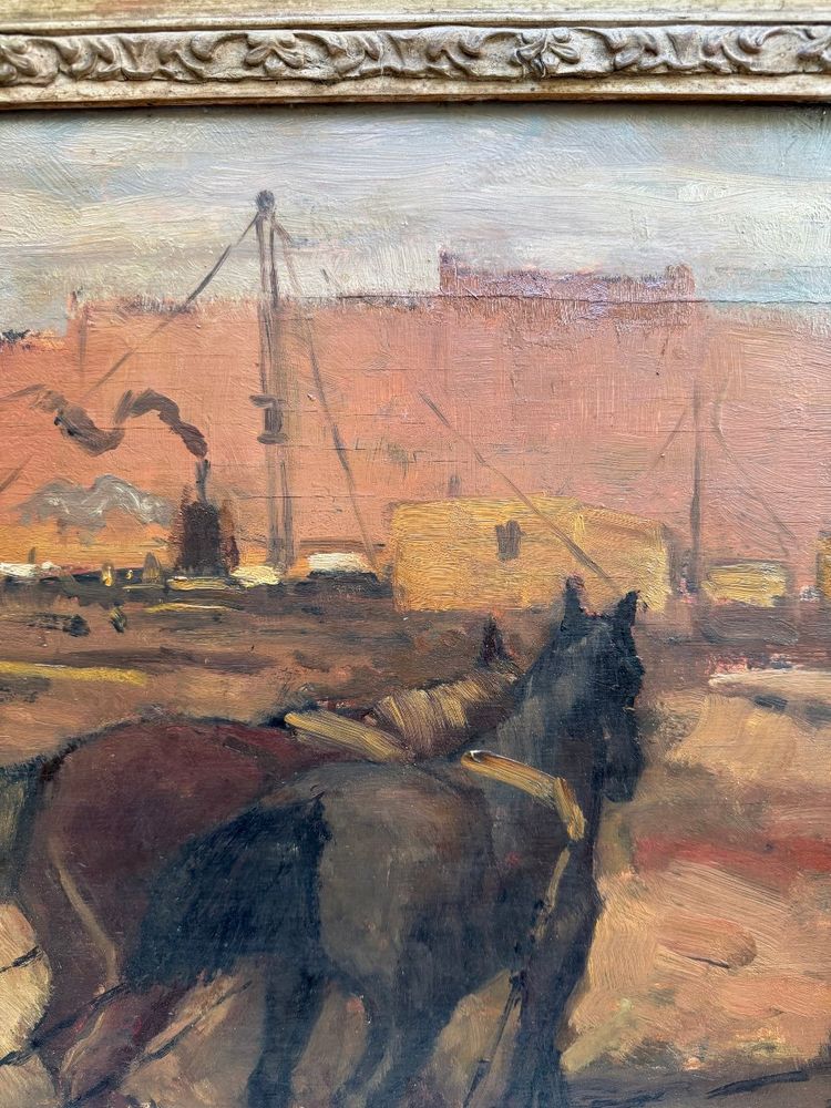 Marie Henri MACKENZIE (1878- 1961) - Chevaux de trait sur un chantier à Amsterdam, circa 1915