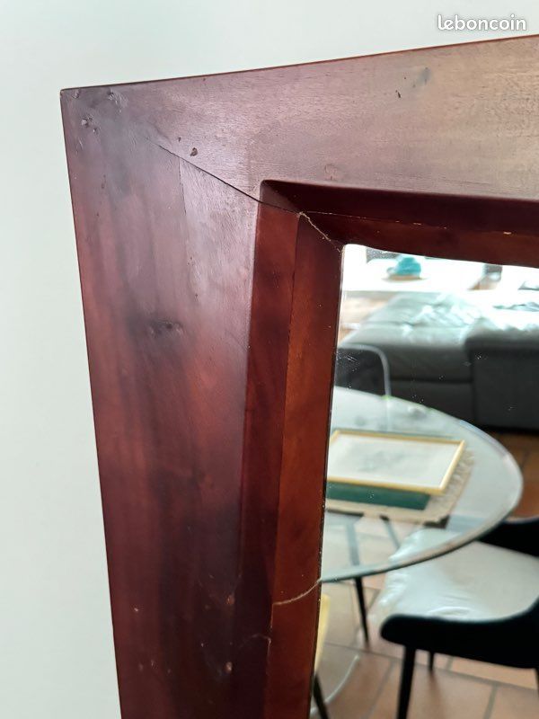 Grande specchio da parete in legno esotico massiccio 75 x 75 cm – Design contemporaneo – Cornice geometrica