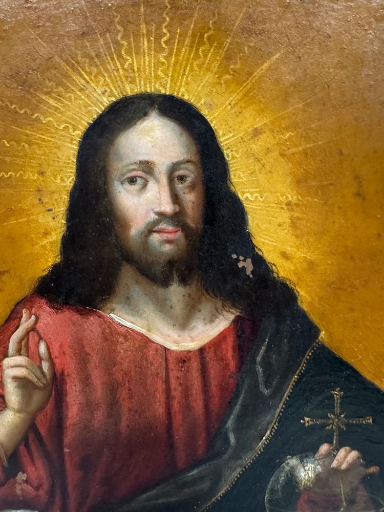 Le Christ Salvator Mundi , huile sur cuivre 17ème 