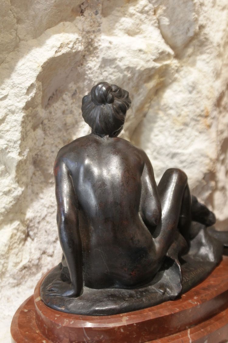 Bronzeskulptur „Nymphe“ oder „Allegorie der Natur“, signiert von Henri Désiré Gauquié (1858–1927)