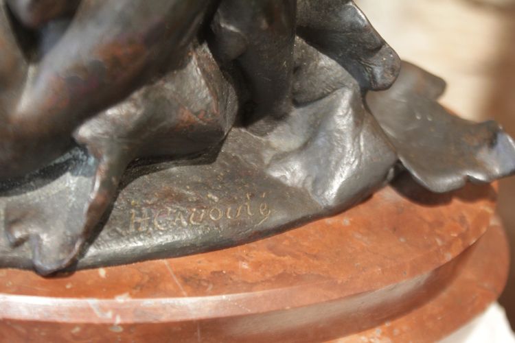 Bronzeskulptur „Nymphe“ oder „Allegorie der Natur“, signiert von Henri Désiré Gauquié (1858–1927)